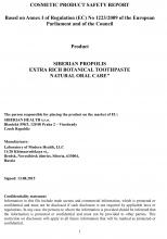 Cocmetic product safety report Food supplement Topinambur powder, 75 g